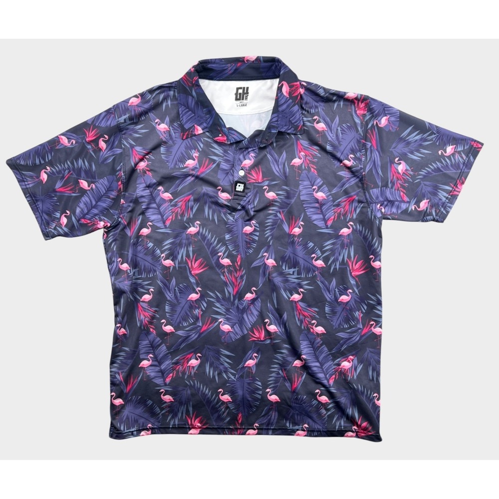 GH Greater Half Flamingo Polo Shirt Mens XL Blue Golf Tropical‎ Hawaiian